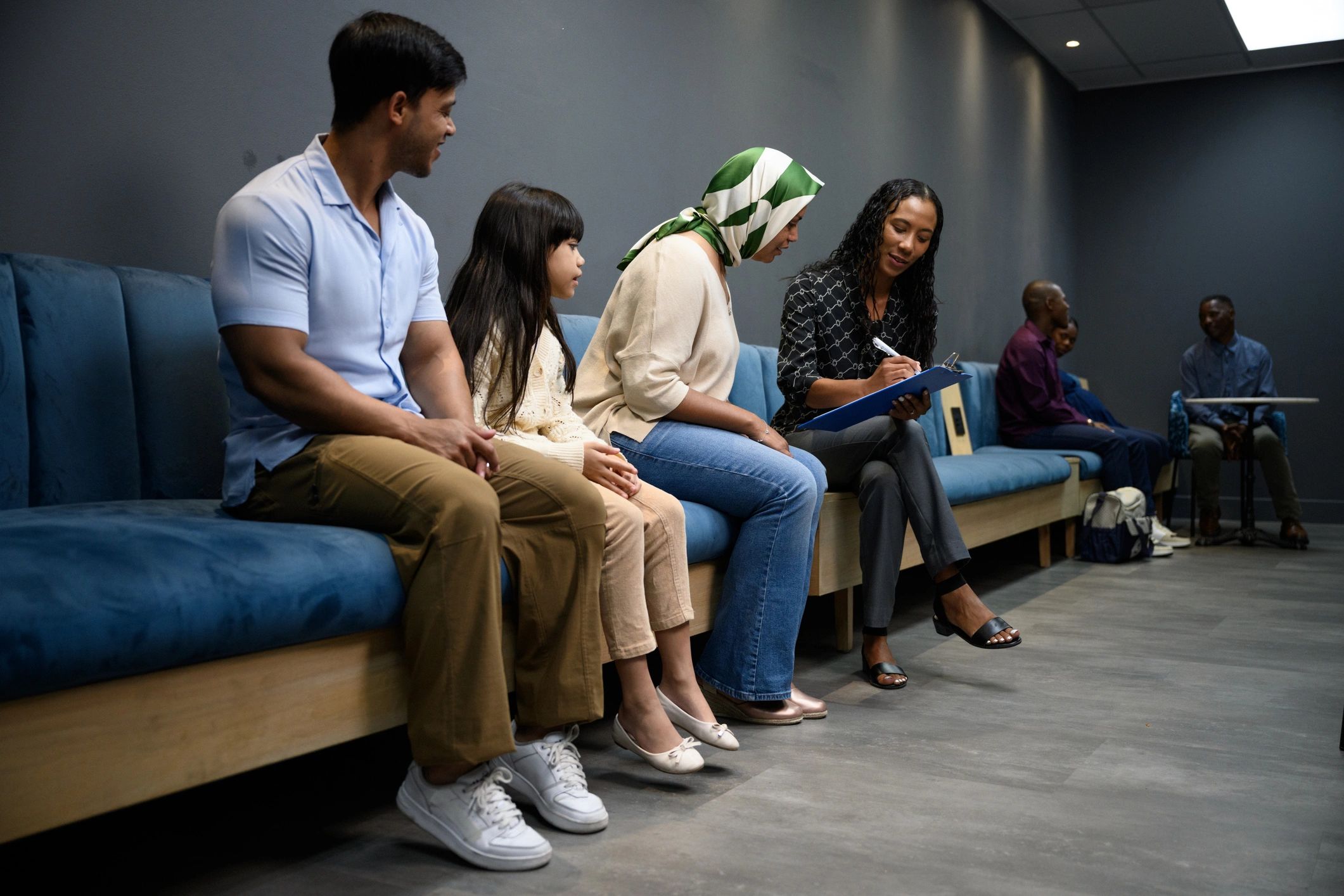 Family in a healthcare waiting area